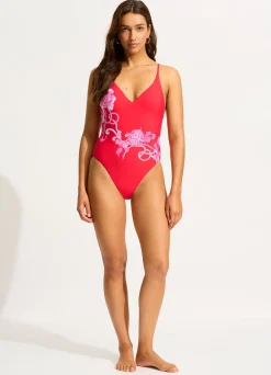 Seafolly Ahoy V Neck One Piece - Chilli Red| V Neck|V Neck
