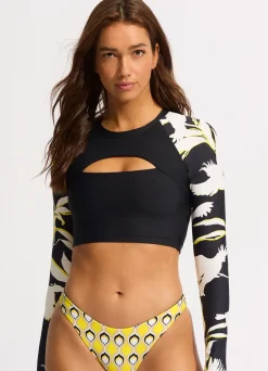 Seafolly Birds Of Paradise Cropped Long Sleeve Rashvest - | Rash Vests|Rash Vests