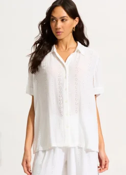Seafolly Broderie Short Sleeve Shirt - | Tops