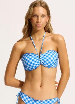 Seafolly Ciao Bella Check DD "U" Tube Bikini Top - Azure| Bikinis|Fuller Cup Swim