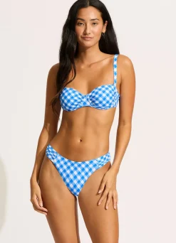 Seafolly Ciao Bella Check High Leg Ruched Side Bikini Bottom - | Bikinis|More Coverage