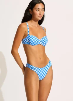 Seafolly Ciao Bella Check High Leg Ruched Side Bikini Bottom - | Bikinis|More Coverage