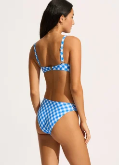 Seafolly Ciao Bella Check High Leg Ruched Side Bikini Bottom - | Bikinis|More Coverage