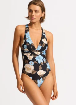 Seafolly Garden Party Cross Back One Piece - | Black One Pieces|Black One Pieces