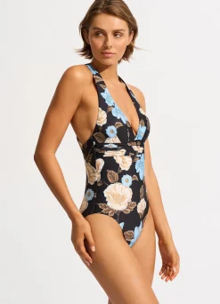 Seafolly Garden Party Cross Back One Piece - | Black One Pieces|Black One Pieces
