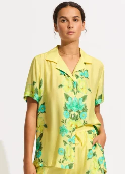 Seafolly Garden Party Short Sleeve Shirt - Lime Light| Tops