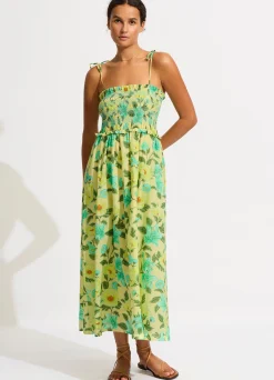 Seafolly Garden Party Smocking Midi Dress - Lime Light| Beach Dresses
