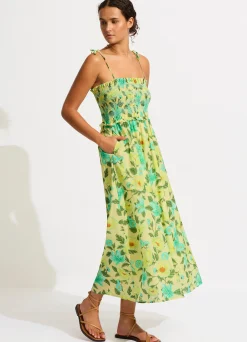 Seafolly Garden Party Smocking Midi Dress - Lime Light| Beach Dresses