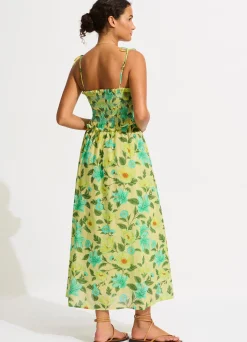 Seafolly Garden Party Smocking Midi Dress - Lime Light| Beach Dresses