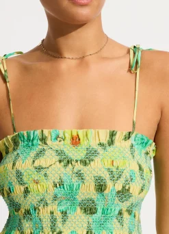Seafolly Garden Party Smocking Midi Dress - Lime Light| Beach Dresses