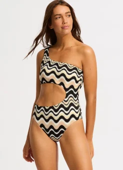 Seafolly Neue Wave One Shoulder Cut Out One Piece - | Black One Pieces|Black One Pieces