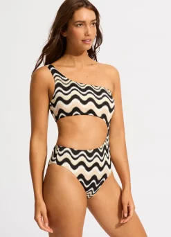 Seafolly Neue Wave One Shoulder Cut Out One Piece - | Black One Pieces|Black One Pieces