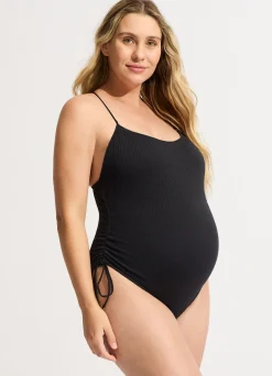 Seafolly Sea Dive Scoop Neck Drawstring Side One Piece - | Black One Pieces|Black One Pieces