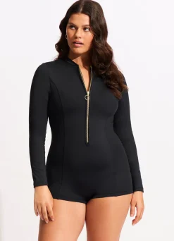 Seafolly Collective Boyleg Zip Front Surfsuit - | Black One Pieces|Black One Pieces