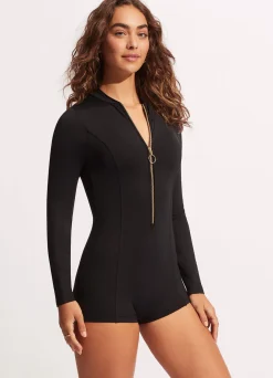 Seafolly Collective Boyleg Zip Front Surfsuit - | Black One Pieces|Black One Pieces