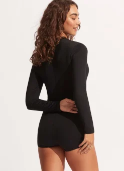Seafolly Collective Boyleg Zip Front Surfsuit - | Black One Pieces|Black One Pieces