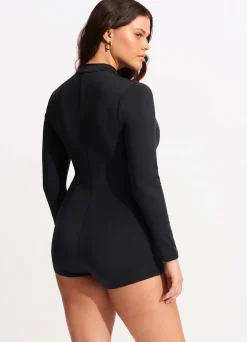 Seafolly Collective Boyleg Zip Front Surfsuit - | Black One Pieces|Black One Pieces