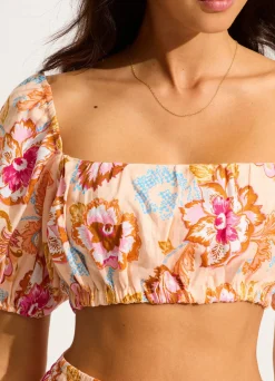 Seafolly Spring Festival Puff Sleeve Crop Top - Nectar| Tops