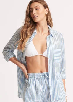 Seafolly Stripe Beach Shirt - | Tops
