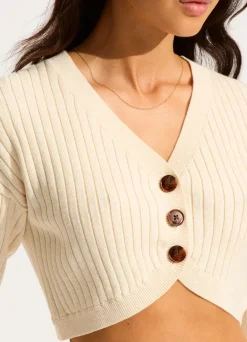 Seafolly Wavelength Long Sleeve Rib Knit Cardigan - | Tops