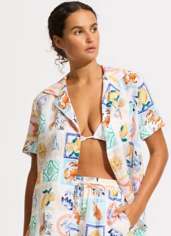 Seafolly Wish You Were Here Short Sleeve Shirt - | Tops